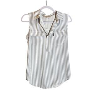 Ann Taylor LOFT Sleeveless Striped Blouse Size S Black White Button V-Neck